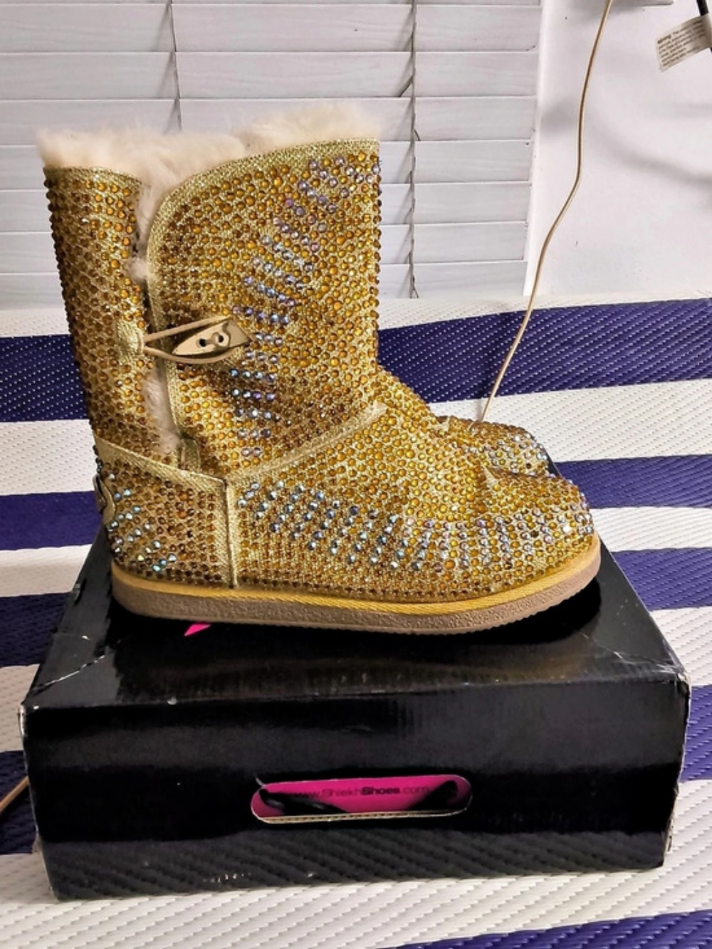 Urban Glitter Rhinestone Winter Ankle Boot Boots Gold & White US 7